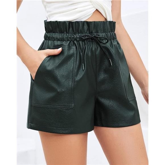Green color Faux High Waisted Wide Leg Sexy Shorts - Picture 2 of 7